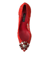 Load image into Gallery viewer, Dolce &amp; Gabbana Exquisite Crystal-Embellished Red Lace Heels
