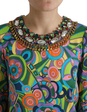 Load image into Gallery viewer, Dolce &amp; Gabbana Multicolor Geometric Print Silk Crystals Midi Dress
