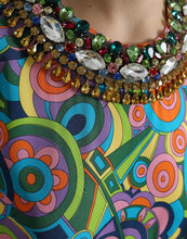 Load image into Gallery viewer, Dolce &amp; Gabbana Multicolor Geometric Print Silk Crystals Midi Dress
