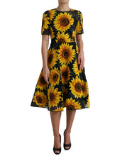 Load image into Gallery viewer, Dolce &amp; Gabbana Black Sunflower Print Nylon A-line Midi Dress
