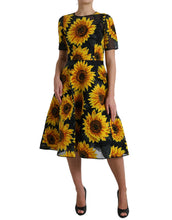 Load image into Gallery viewer, Dolce &amp; Gabbana Black Sunflower Print Nylon A-line Midi Dress
