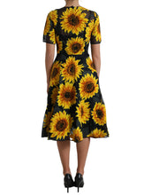 Load image into Gallery viewer, Dolce &amp; Gabbana Black Sunflower Print Nylon A-line Midi Dress
