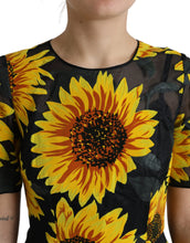 Load image into Gallery viewer, Dolce &amp; Gabbana Black Sunflower Print Nylon A-line Midi Dress
