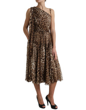 Load image into Gallery viewer, Dolce &amp; Gabbana Brown Leopard Print Silk Ruffled Midi Dress
