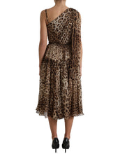 Load image into Gallery viewer, Dolce &amp; Gabbana Brown Leopard Print Silk Ruffled Midi Dress
