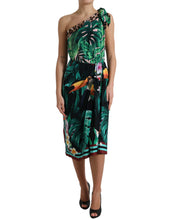 Load image into Gallery viewer, Dolce &amp; Gabbana Green Tropical Jungle Print One Shoulder Midi Dress
