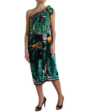 Load image into Gallery viewer, Dolce &amp; Gabbana Green Tropical Jungle Print One Shoulder Midi Dress
