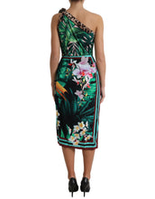 Load image into Gallery viewer, Dolce &amp; Gabbana Green Tropical Jungle Print One Shoulder Midi Dress
