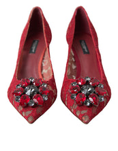 Load image into Gallery viewer, Dolce &amp; Gabbana Radiant Red Lace Heels with Crystals
