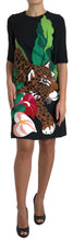 Load image into Gallery viewer, Dolce &amp; Gabbana Black Tiger Jungle Print Sheath Stretch Dress
