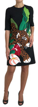 Load image into Gallery viewer, Dolce &amp; Gabbana Black Tiger Jungle Print Sheath Stretch Dress
