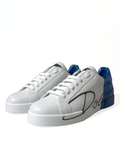 Load image into Gallery viewer, Dolce &amp; Gabbana White Blue Leather Low Top Sneakers Shoes
