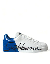 Load image into Gallery viewer, Dolce &amp; Gabbana White Blue Leather Low Top Sneakers Shoes
