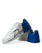 Load image into Gallery viewer, Dolce &amp; Gabbana White Blue Leather Low Top Sneakers Shoes
