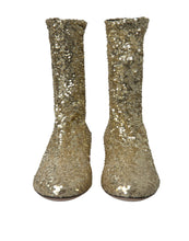 Load image into Gallery viewer, Dolce &amp; Gabbana Elegant Mid Calf Gold Boots Exclusive Design
