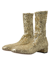 Load image into Gallery viewer, Dolce &amp; Gabbana Elegant Mid Calf Gold Boots Exclusive Design
