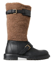 Load image into Gallery viewer, Dolce &amp; Gabbana Black Leather Brown Shearling Boots
