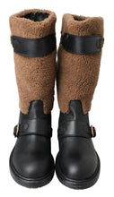 Load image into Gallery viewer, Dolce &amp; Gabbana Black Leather Brown Shearling Boots
