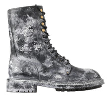 Load image into Gallery viewer, Dolce &amp; Gabbana Chic Black Lace-Up Boots with Gray White Fade
