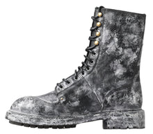 Load image into Gallery viewer, Dolce &amp; Gabbana Chic Black Lace-Up Boots with Gray White Fade
