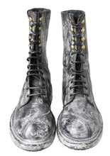 Load image into Gallery viewer, Dolce &amp; Gabbana Chic Black Lace-Up Boots with Gray White Fade
