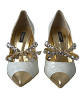 Load image into Gallery viewer, Dolce &amp; Gabbana Elegant White Patent Crystal Bow Heels
