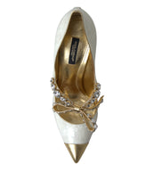 Load image into Gallery viewer, Dolce &amp; Gabbana Elegant White Patent Crystal Bow Heels
