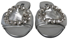 Load image into Gallery viewer, Dolce &amp; Gabbana Crystal-Embellished Silver Leather Slides
