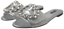 Load image into Gallery viewer, Dolce &amp; Gabbana Crystal-Embellished Silver Leather Slides
