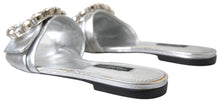 Load image into Gallery viewer, Dolce &amp; Gabbana Crystal-Embellished Silver Leather Slides
