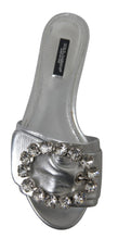 Load image into Gallery viewer, Dolce &amp; Gabbana Crystal-Embellished Silver Leather Slides
