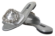 Load image into Gallery viewer, Dolce &amp; Gabbana Crystal-Embellished Silver Leather Slides
