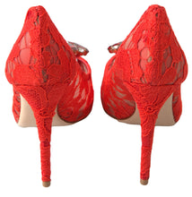 Load image into Gallery viewer, Dolce &amp; Gabbana Red Taormina Lace Crystal Heels Pumps Shoes
