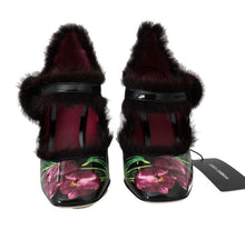 Load image into Gallery viewer, Dolce &amp; Gabbana Black Purple Tulip Print Fur Mary Janes Pumps
