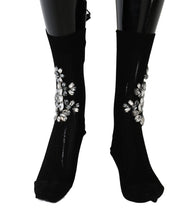 Load image into Gallery viewer, Dolce &amp; Gabbana Black Knitted Floral Clear Crystal Socks
