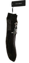 Load image into Gallery viewer, Dolce &amp; Gabbana Black Stretch Floral Clear Crystal Socks
