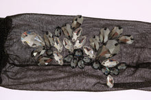 Load image into Gallery viewer, Dolce &amp; Gabbana Black Stretch Floral Clear Crystal Socks
