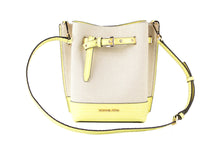 Load image into Gallery viewer, Michael Kors Emilia Small Canvas Snakeskin Print Leather Bucket Bag Messenger Crossbody Handbag (Buttercup)
