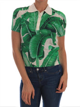 Load image into Gallery viewer, Dolce &amp; Gabbana Elegant Silk Polo Top with Banana Leaf Motif
