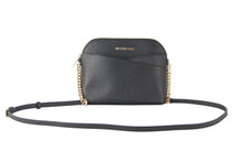 Load image into Gallery viewer, Michael Kors Jet Set Travel Medium Leather X Cross Dome Crossbody Handbag (Black Solid/Gold)
