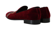 Load image into Gallery viewer, Dolce &amp; Gabbana Bordeaux Velvet Sequined Men&#39;s Loafers
