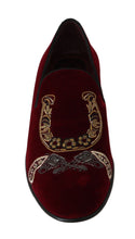 Load image into Gallery viewer, Dolce &amp; Gabbana Bordeaux Velvet Sequined Men&#39;s Loafers
