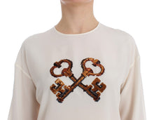 Load image into Gallery viewer, Dolce &amp; Gabbana Ivory Sequined Silk Blouse Top
