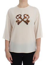Load image into Gallery viewer, Dolce &amp; Gabbana Ivory Sequined Silk Blouse Top
