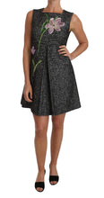 Load image into Gallery viewer, Dolce &amp; Gabbana Elegant Gray Mini A-Line Dress with Purple Tulip
