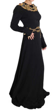 Load image into Gallery viewer, Dolce &amp; Gabbana Elegant Maxi Black Dress with Gold Detailing
