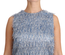 Load image into Gallery viewer, Dolce &amp; Gabbana Elegant Light Blue Fringe Shift Dress
