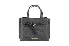 Load image into Gallery viewer, Michael Kors Emilia Small Black Signature PVC Satchel Crossbody Handbag Purse
