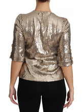 Load image into Gallery viewer, Dolce &amp; Gabbana Gold Parrot Motif Crewneck Blouse with Crystals
