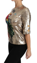 Load image into Gallery viewer, Dolce &amp; Gabbana Gold Parrot Motif Crewneck Blouse with Crystals

